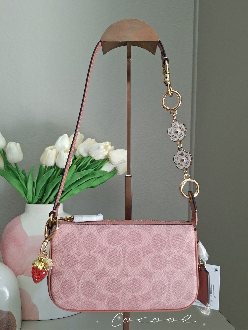 NWT Coach Plaza Bag 18 In Signature Canvas Brass Melon Pink CCD38 Wristlet